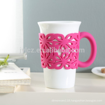 400cc ceramic coffee mugs with handle in silicone